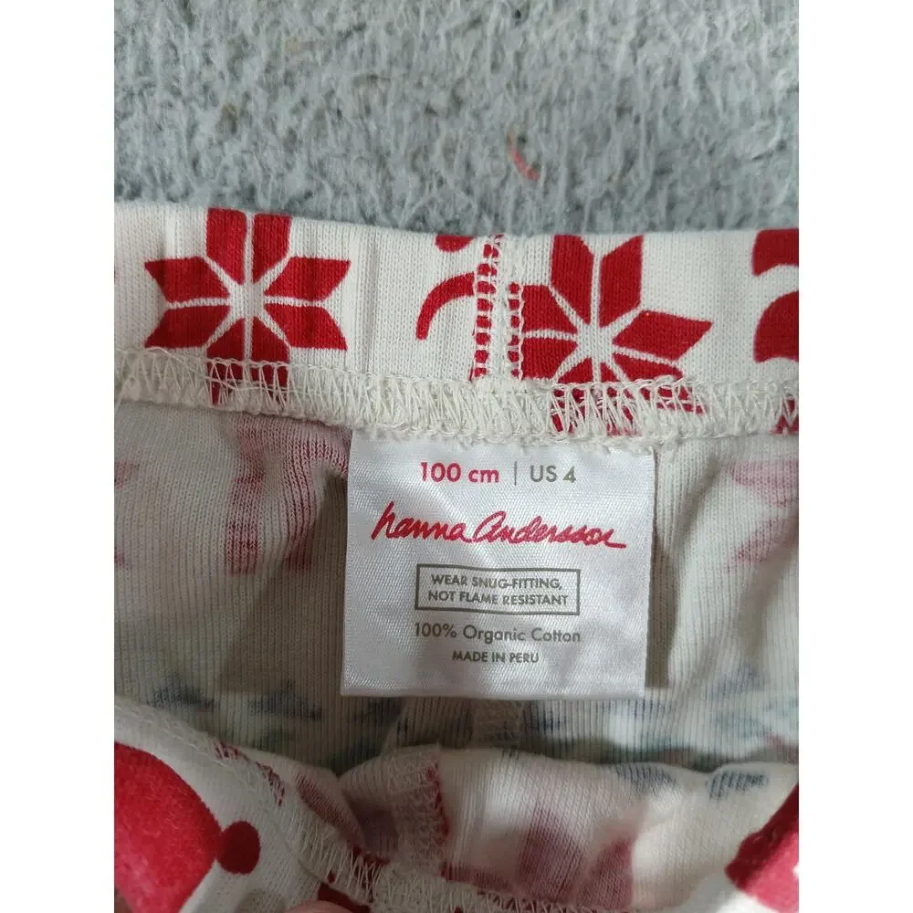 Hanna Andersson Pajama Set Kids 100cm 4 Red Christmas Reindeer Organic Cotton